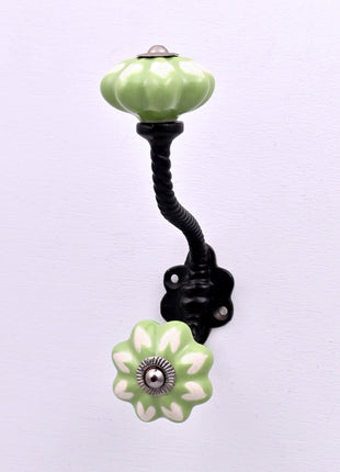 Heart Shape on Light Green Ceramic Knob With Metal Wall Hanger