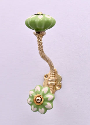 Heart Shape on Light Green Ceramic Knob With Metal Wall Hanger