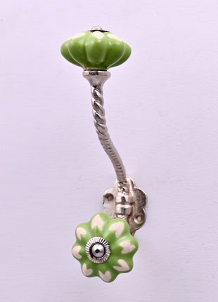 Heart Shape on Light Green Ceramic Knob With Metal Wall Hanger