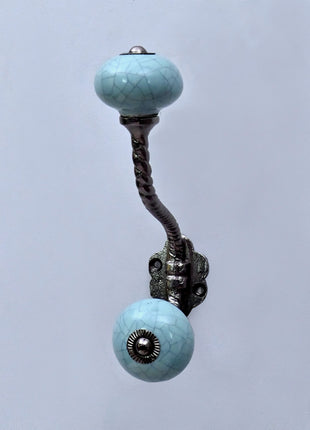 Crackle Glazed Light Blue Ceramic Knob With Metal Wall Hanger