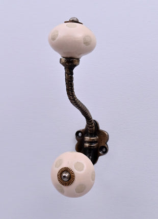 Off White Polka Dot Ceramic Knob With Metal Wall Hanger