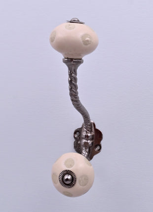 Off White Polka Dot Ceramic Knob With Metal Wall Hanger