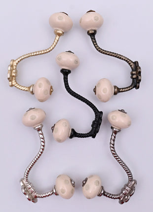 Off White Polka Dot Ceramic Knob With Metal Wall Hanger