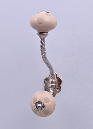 Off White Polka Dot Ceramic Knob With Metal Wall Hanger