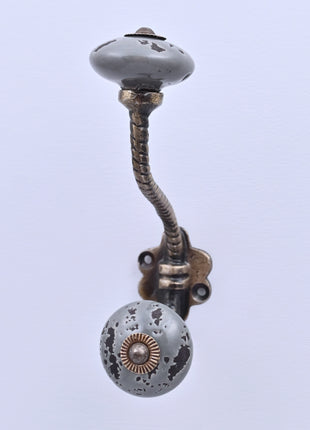 Grey Speckled Ceramic Knob With Metal Wall Hanger