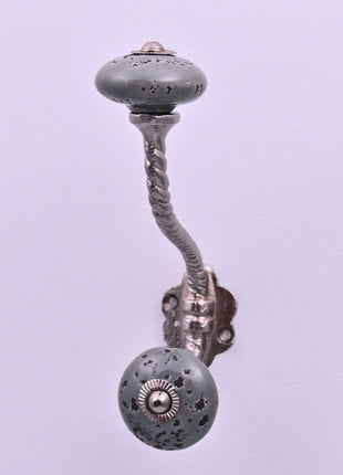 Grey Speckled Ceramic Knob With Metal Wall Hanger