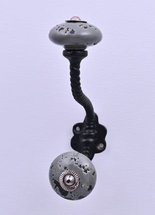 Grey Speckled Ceramic Knob With Metal Wall Hanger