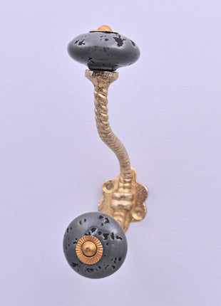 Grey Speckled Ceramic Knob With Metal Wall Hanger