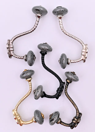 Grey Speckled Ceramic Knob With Metal Wall Hanger