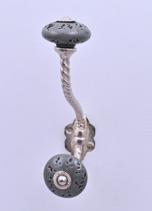 Grey Speckled Ceramic Knob With Metal Wall Hanger
