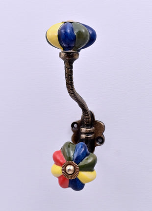 Multicolor Flower Ceramic Knob With Metal Wall Hanger