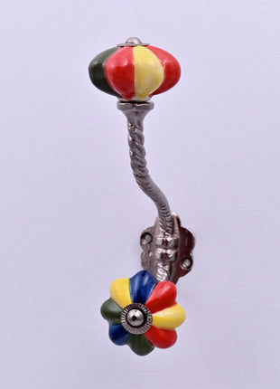 Multicolor Flower Ceramic Knob With Metal Wall Hanger