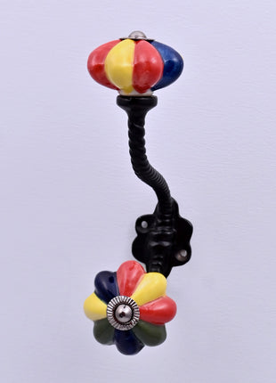 Multicolor Flower Ceramic Knob With Metal Wall Hanger