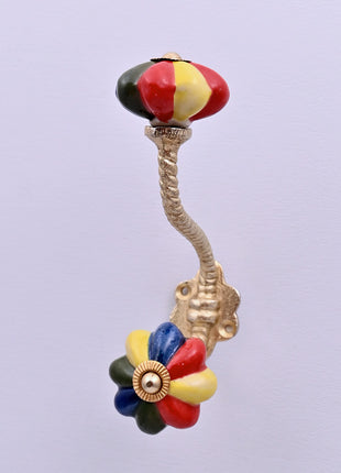 Multicolor Flower Ceramic Knob With Metal Wall Hanger