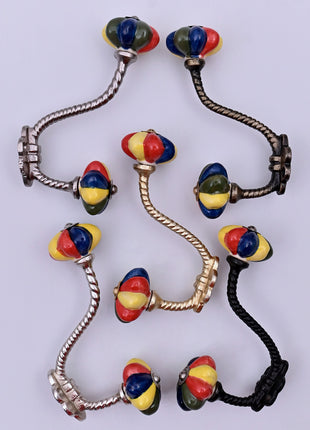 Multicolor Flower Ceramic Knob With Metal Wall Hanger