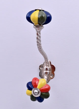 Multicolor Flower Ceramic Knob With Metal Wall Hanger