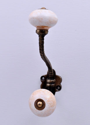 Speckled Off-White Ceramic Knob With Metal Wall Hanger