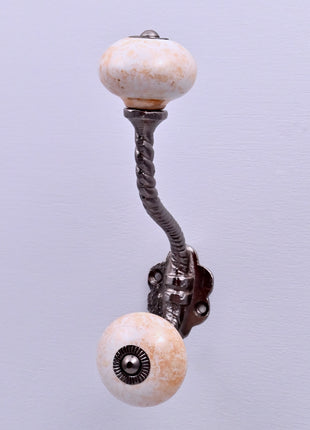 Speckled Off-White Ceramic Knob With Metal Wall Hanger