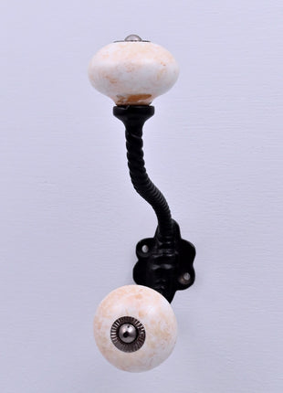 Speckled Off-White Ceramic Knob With Metal Wall Hanger