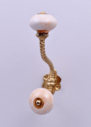 Speckled Off-White Ceramic Knob With Metal Wall Hanger