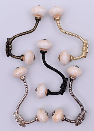 Speckled Off-White Ceramic Knob With Metal Wall Hanger