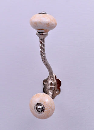 Speckled Off-White Ceramic Knob With Metal Wall Hanger