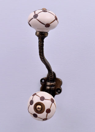 Geometric Polka Dot Line Ceramic Knob With Metal Wall Hanger