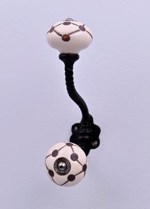 Geometric Polka Dot Line Ceramic Knob With Metal Wall Hanger