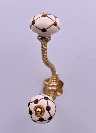 Geometric Polka Dot Line Ceramic Knob With Metal Wall Hanger