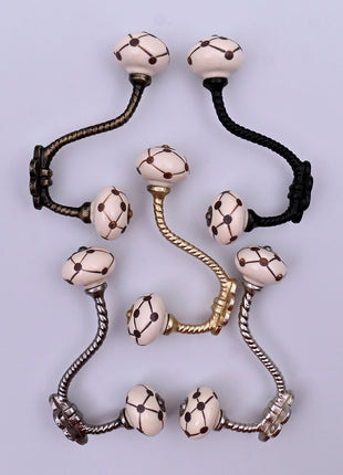 Geometric Polka Dot Line Ceramic Knob With Metal Wall Hanger