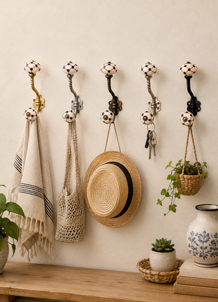 Geometric Polka Dot Line Ceramic Knob With Metal Wall Hanger