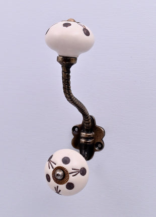 Maroon Polka Dots Ceramic Knob With Metal Wall Hanger