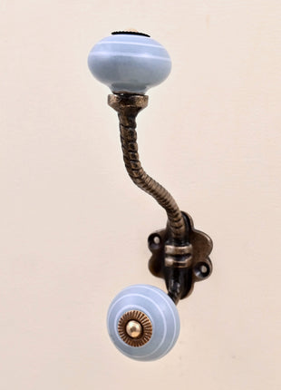 Grey Striped Ceramic Knob With Metal Wall Hanger