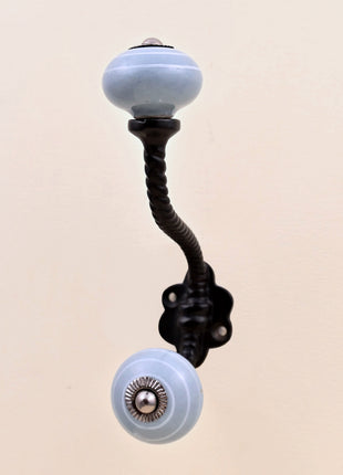 Grey Striped Ceramic Knob With Metal Wall Hanger