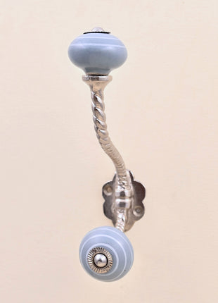 Grey Striped Ceramic Knob With Metal Wall Hanger