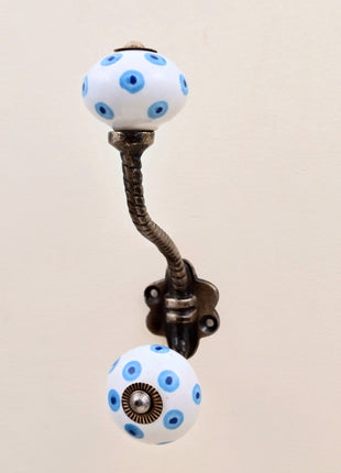 Turquoise & Blue Evil Eye Ceramic Knob With Metal Wall Hanger
