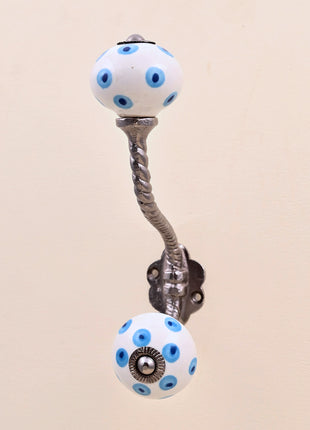 Turquoise & Blue Evil Eye Ceramic Knob With Metal Wall Hanger