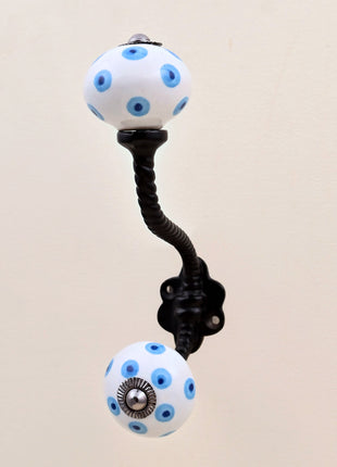 Turquoise & Blue Evil Eye Ceramic Knob With Metal Wall Hanger
