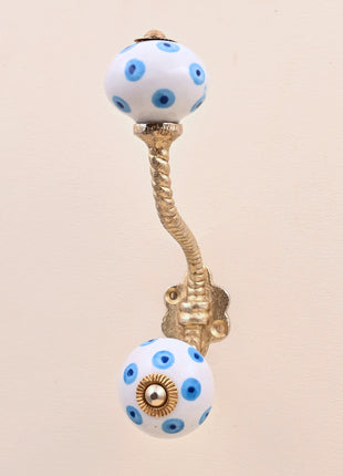 Turquoise & Blue Evil Eye Ceramic Knob With Metal Wall Hanger