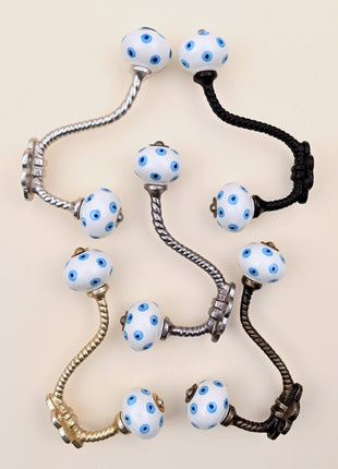 Turquoise & Blue Evil Eye Ceramic Knob With Metal Wall Hanger