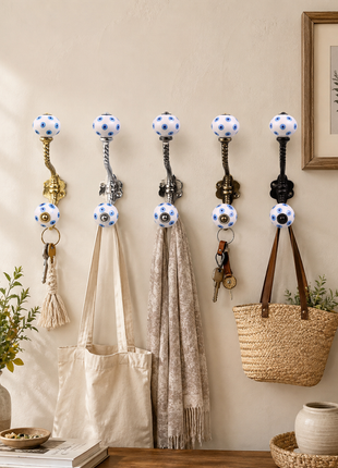 Turquoise & Blue Evil Eye Ceramic Knob With Metal Wall Hanger