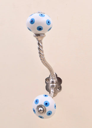 Turquoise & Blue Evil Eye Ceramic Knob With Metal Wall Hanger