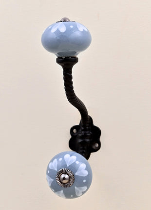 Heart Pattern on Grey Ceramic Knob With Metal Wall Hanger
