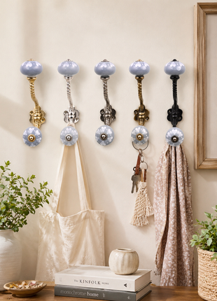 Heart Pattern on Grey Ceramic Knob With Metal Wall Hanger