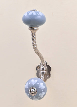 Heart Pattern on Grey Ceramic Knob With Metal Wall Hanger