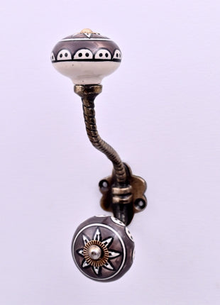 Charcoal Grey Ceramic Knob With Metal Wall Hanger