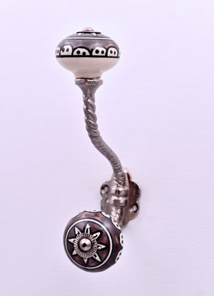 Charcoal Grey Ceramic Knob With Metal Wall Hanger
