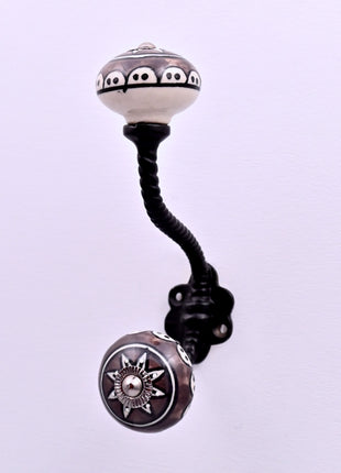 Charcoal Grey Ceramic Knob With Metal Wall Hanger