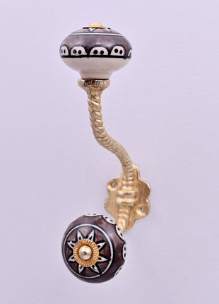 Charcoal Grey Ceramic Knob With Metal Wall Hanger
