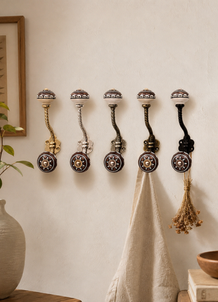 Charcoal Grey Ceramic Knob With Metal Wall Hanger